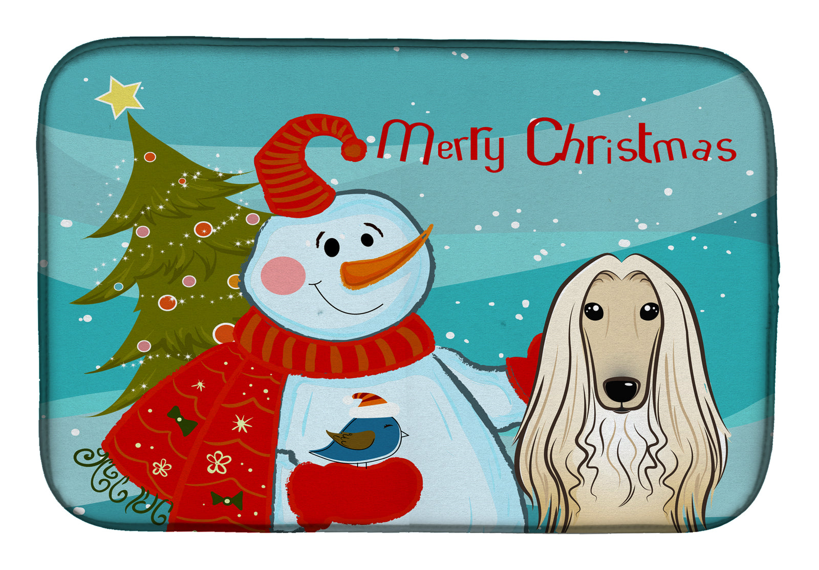 Snowman with Afghan Hound Dish Drying Mat BB1864DDM  the-store.com.