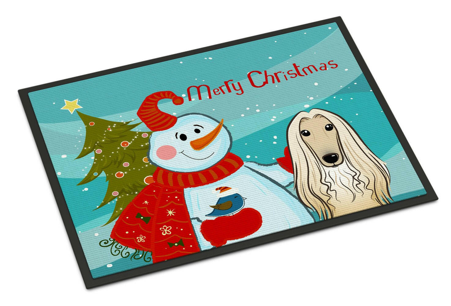 Snowman with Afghan Hound Indoor or Outdoor Mat 24x36 BB1864JMAT - the-store.com