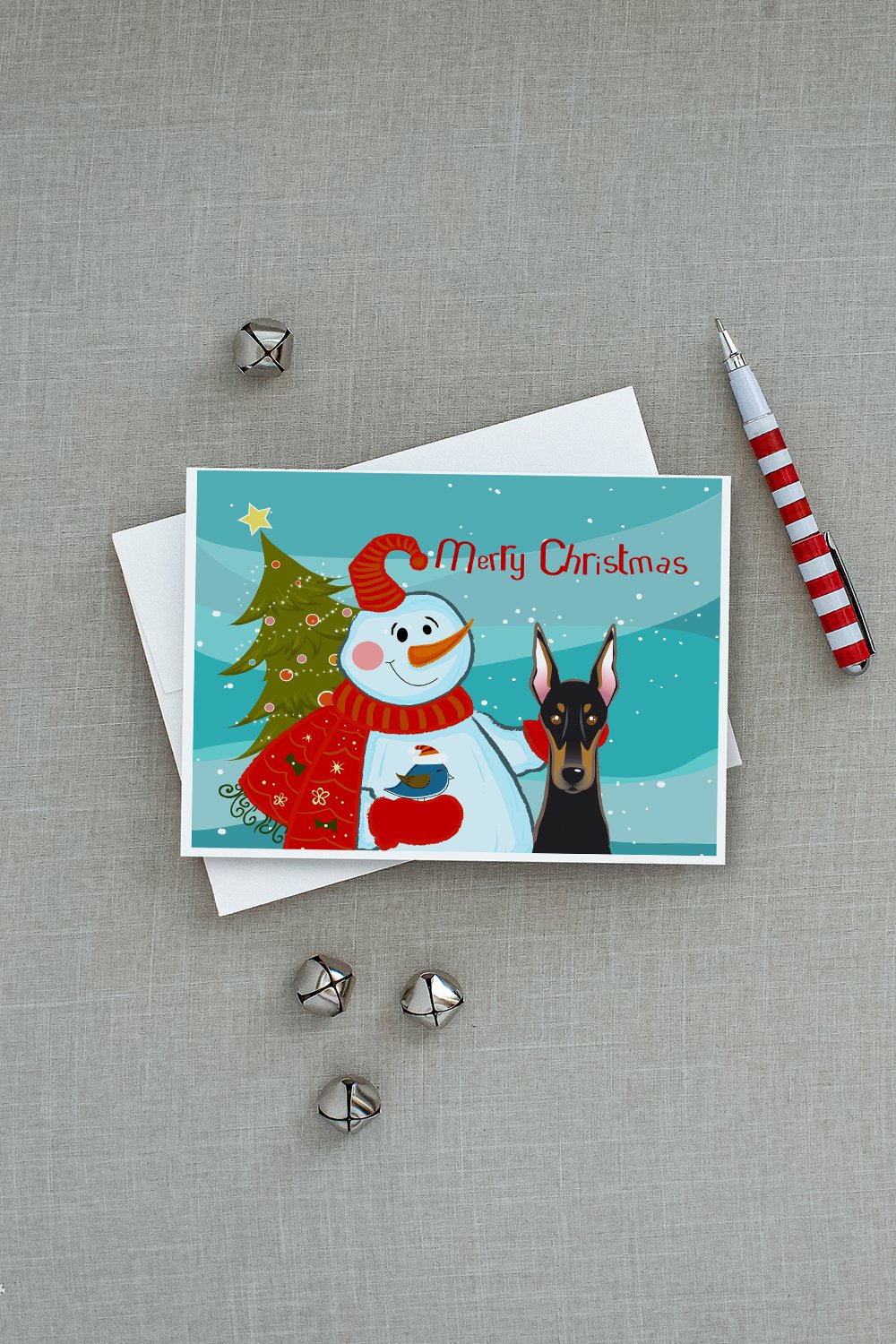 Snowman with Doberman Greeting Cards and Envelopes Pack of 8 - the-store.com