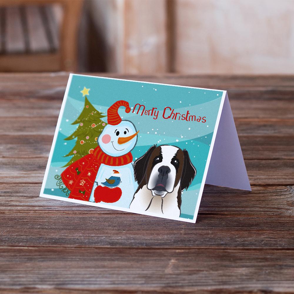 Snowman with Saint Bernard Greeting Cards and Envelopes Pack of 8 - the-store.com