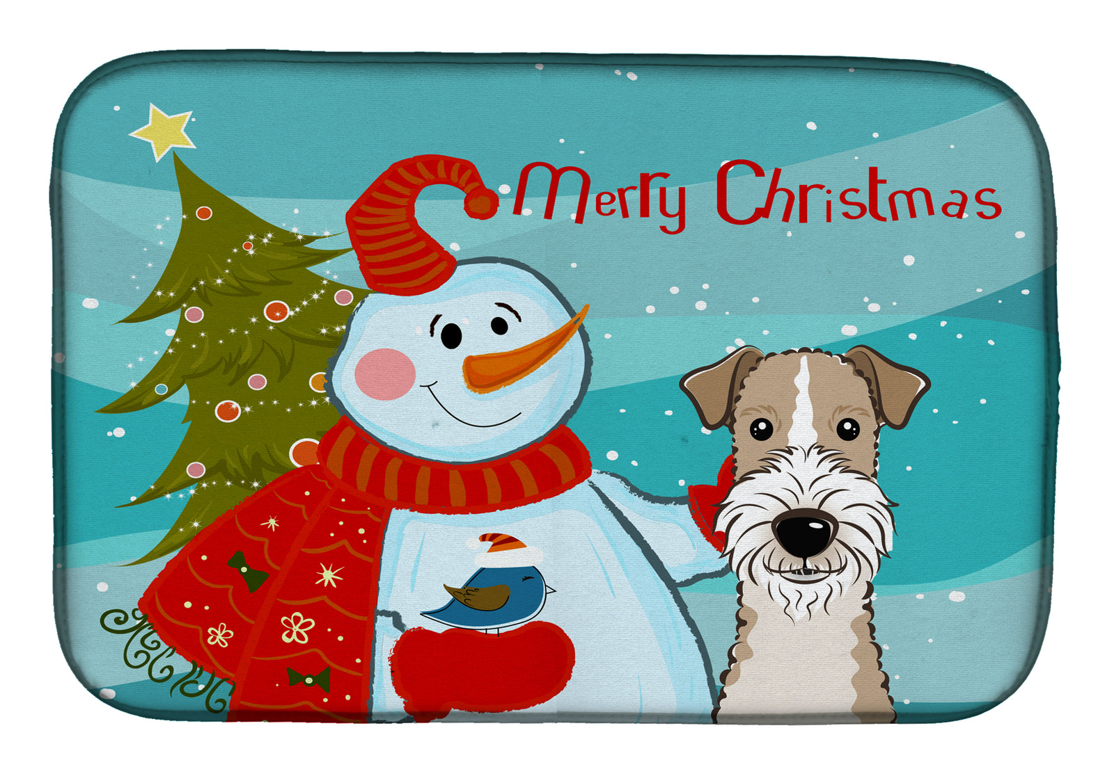 Snowman with Wire Haired Fox Terrier Dish Drying Mat BB1867DDM  the-store.com.