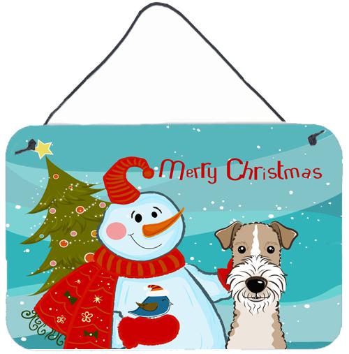 Snowman with Wire Haired Fox Terrier Wall or Door Hanging Prints by Caroline&#39;s Treasures