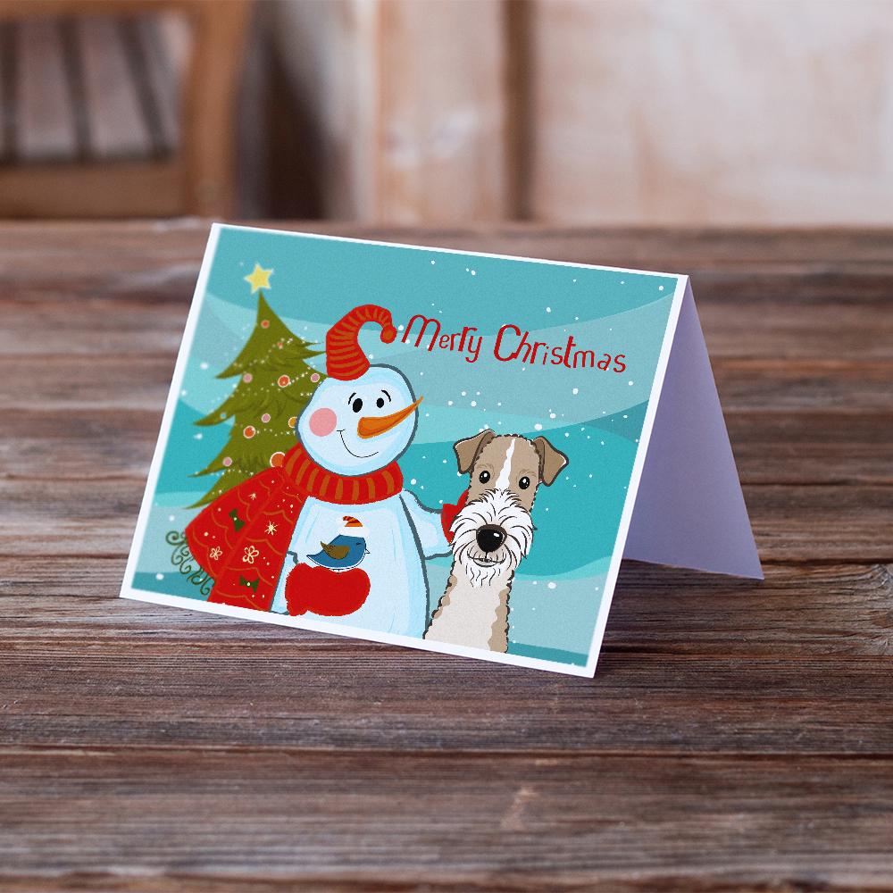 Snowman with Wire Haired Fox Terrier Greeting Cards and Envelopes Pack of 8 - the-store.com