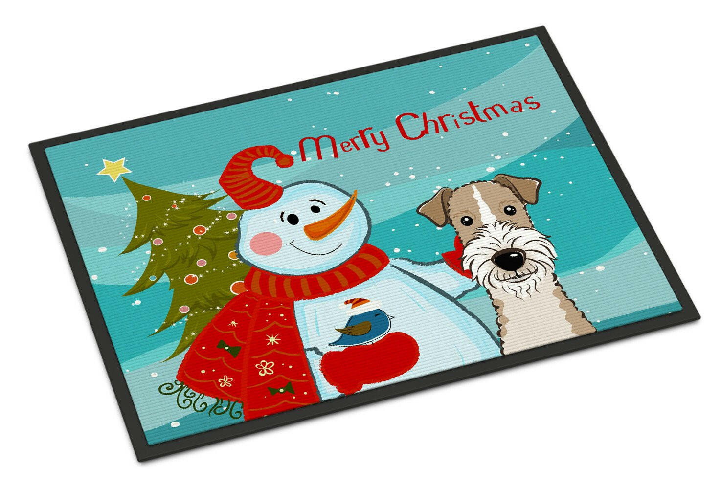 Snowman with Wire Haired Fox Terrier Indoor or Outdoor Mat 18x27 BB1867MAT - the-store.com