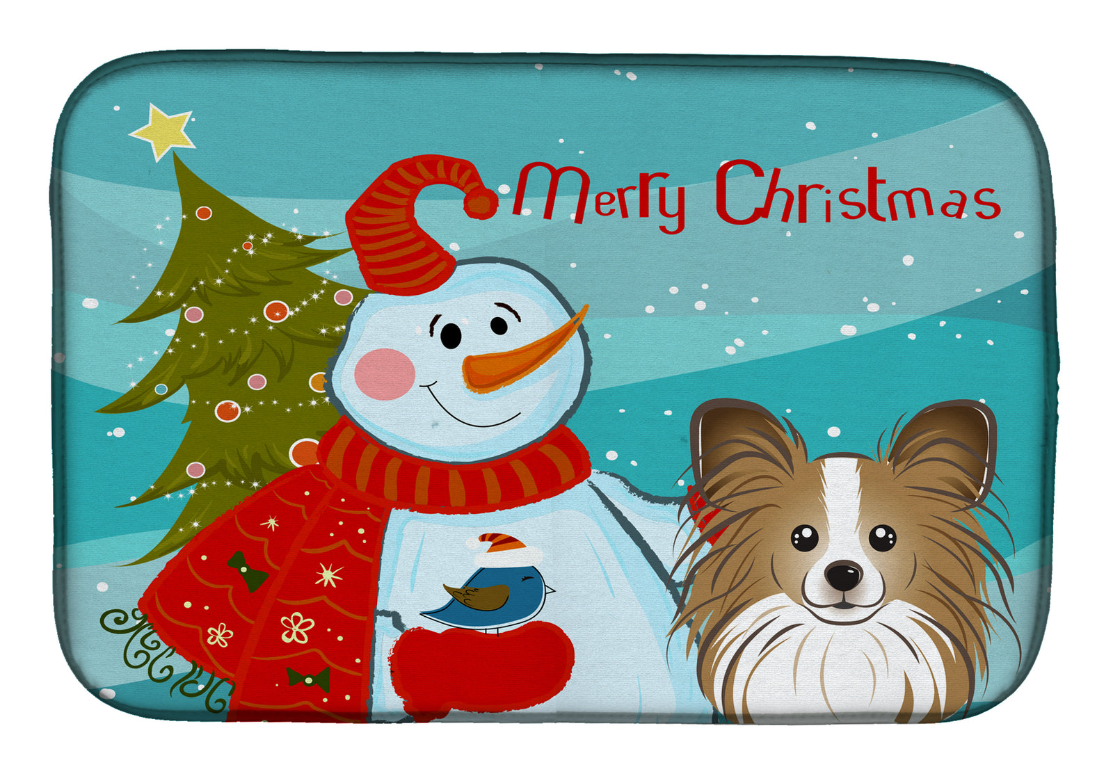 Snowman with Papillon Dish Drying Mat BB1868DDM  the-store.com.