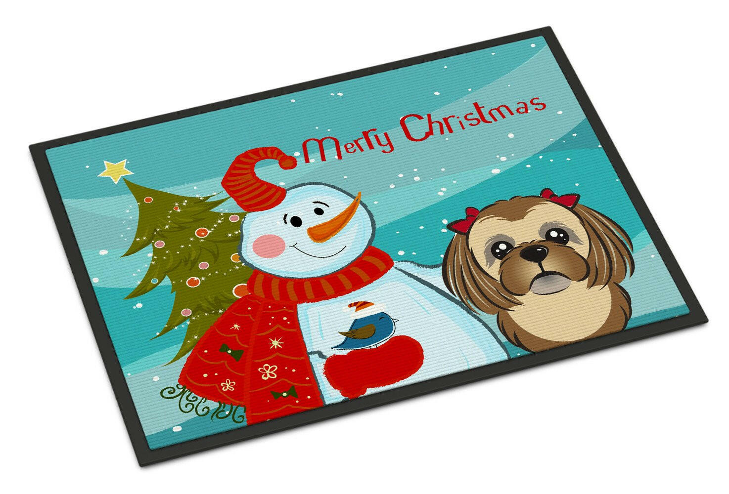Snowman with Chocolate Brown Shih Tzu Indoor or Outdoor Mat 18x27 BB1869MAT - the-store.com
