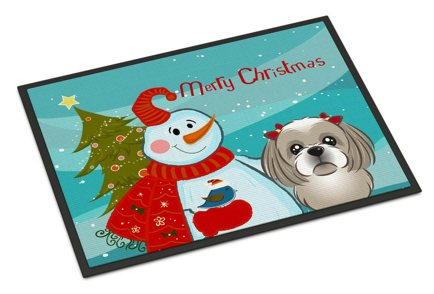 Snowman with Gray Silver Shih Tzu Indoor or Outdoor Mat 24x36 BB1870JMAT - the-store.com