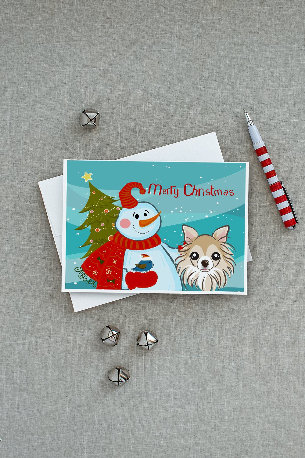 Snowman with Chihuahua Greeting Cards and Envelopes Pack of 8 - the-store.com