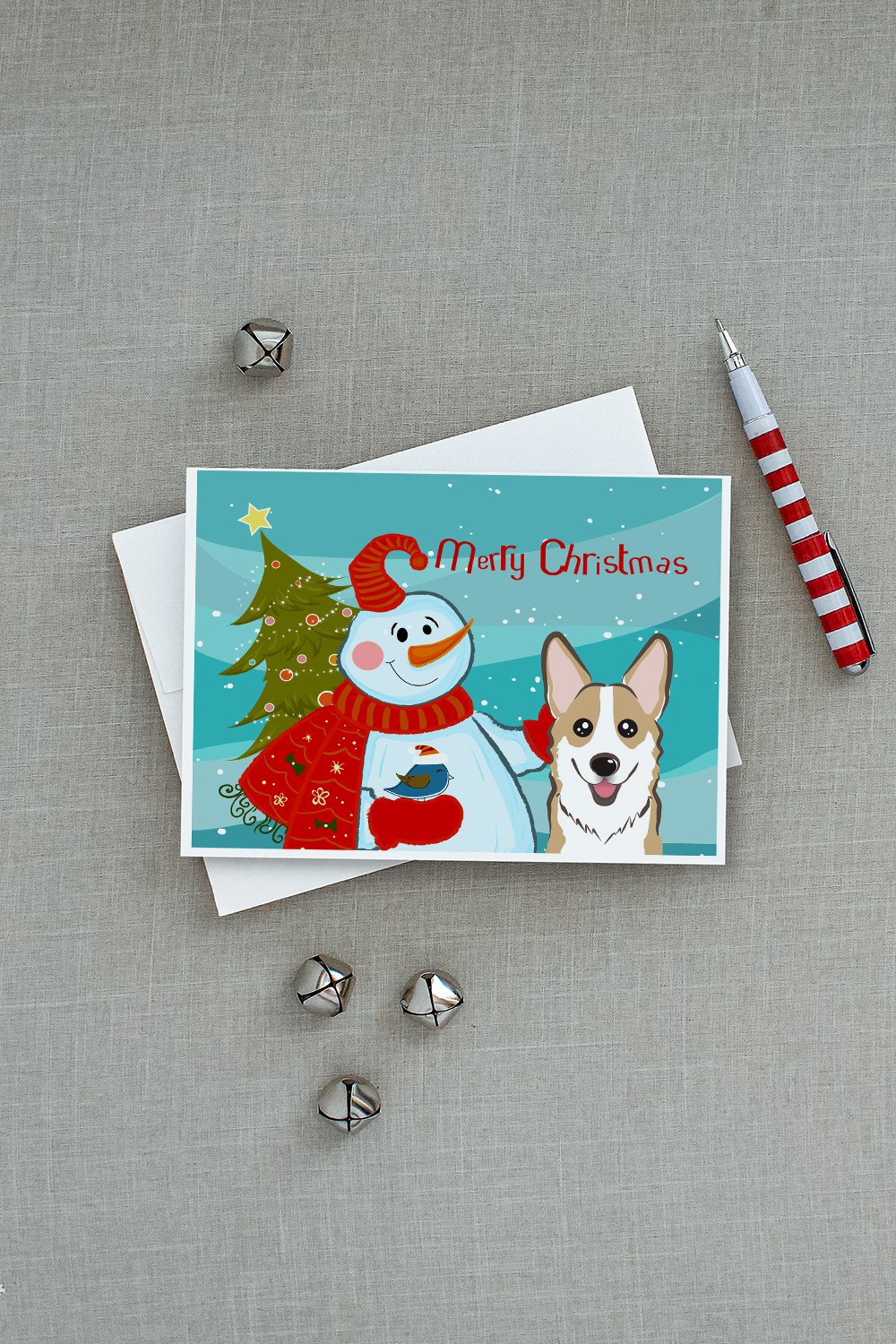 Snowman with Sable Corgi Greeting Cards and Envelopes Pack of 8 - the-store.com