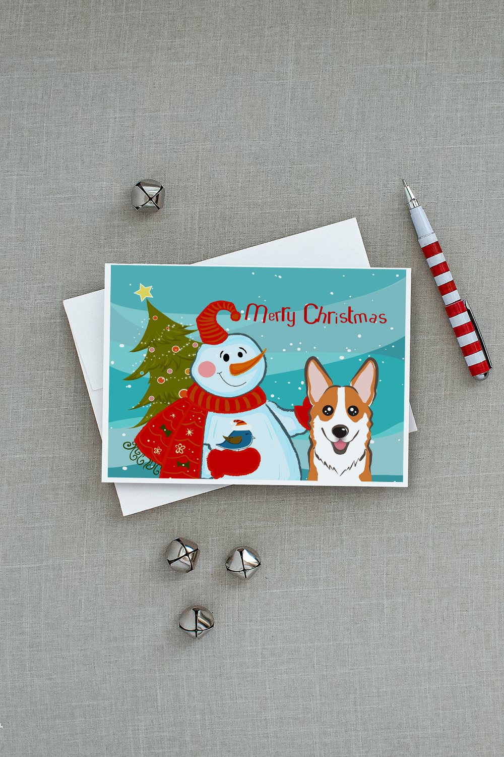Snowman with Red Corgi Greeting Cards and Envelopes Pack of 8 - the-store.com