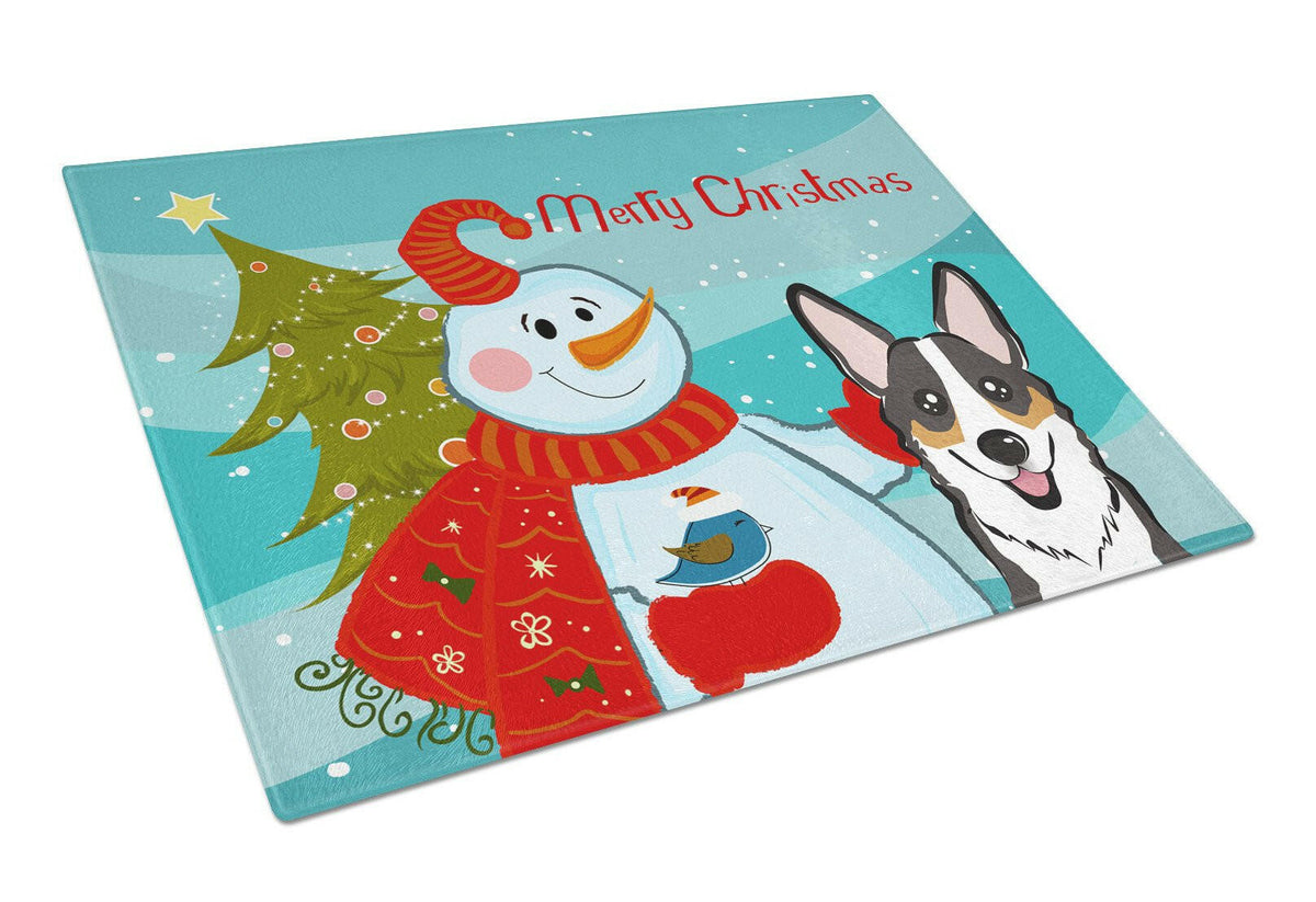 Snowman with Tricolor Corgi Glass Cutting Board Large BB1875LCB by Caroline&#39;s Treasures