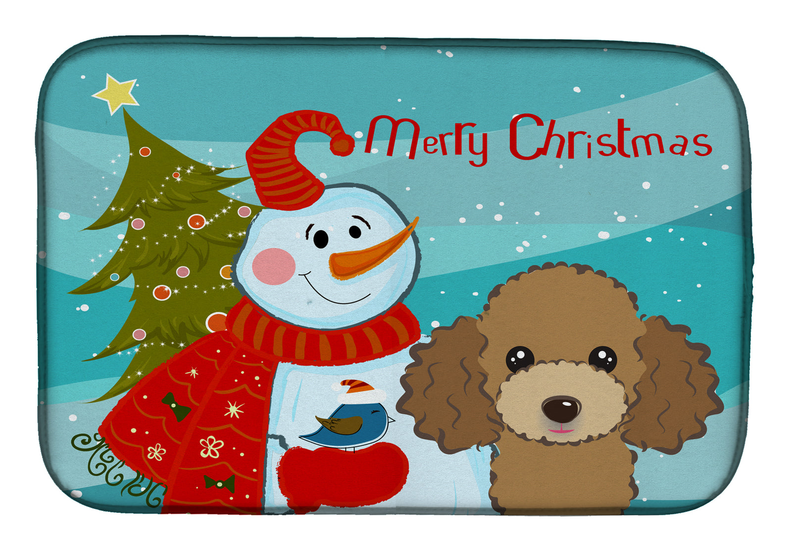 Snowman with Chocolate Brown Poodle Dish Drying Mat BB1876DDM