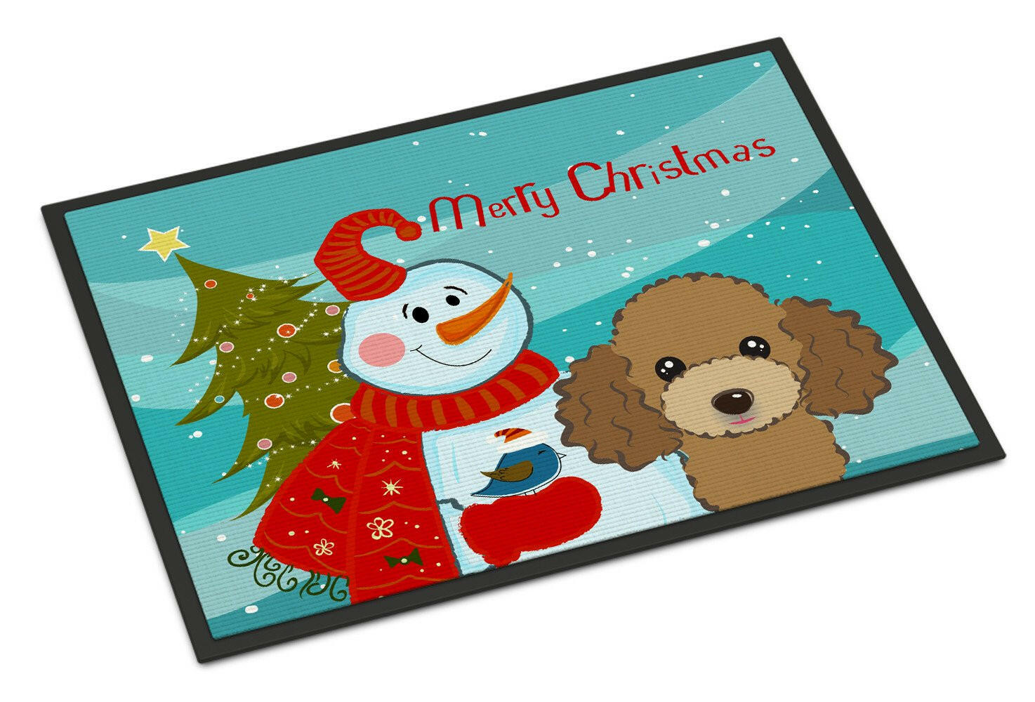 Snowman with Chocolate Brown Poodle Indoor or Outdoor Mat 18x27 BB1876MAT - the-store.com