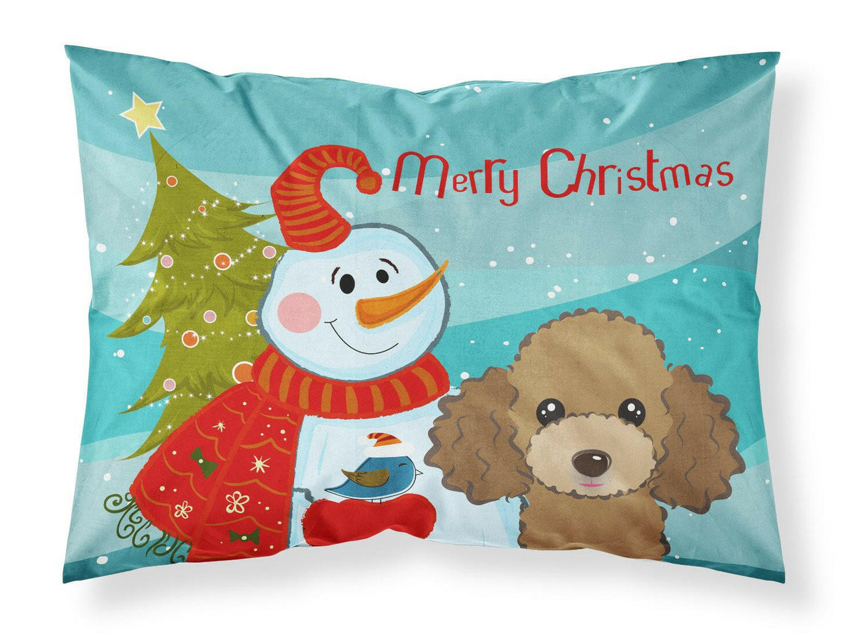 Snowman with Chocolate Brown Poodle Fabric Standard Pillowcase BB1876PILLOWCASE by Caroline&#39;s Treasures