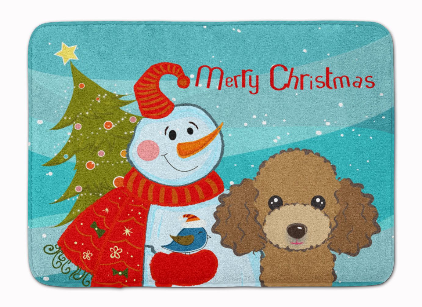 Snowman with Chocolate Brown Poodle Machine Washable Memory Foam Mat BB1876RUG - the-store.com