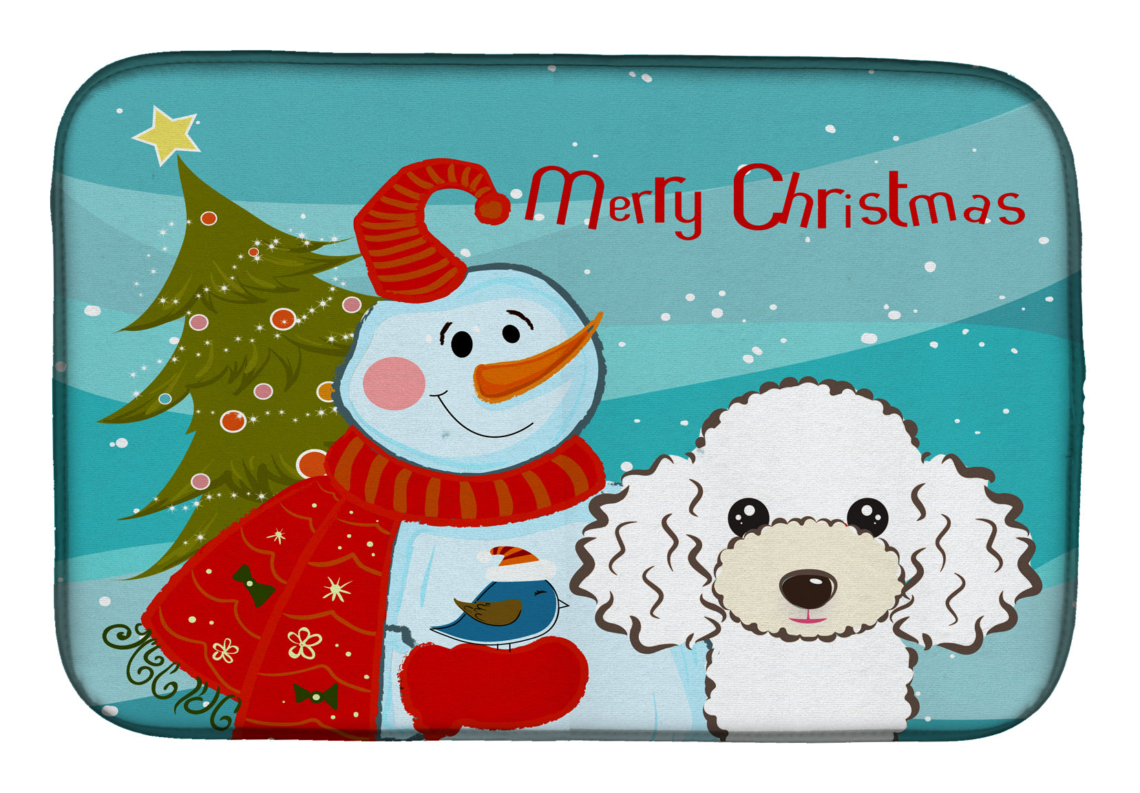 Snowman with White Poodle Dish Drying Mat BB1877DDM