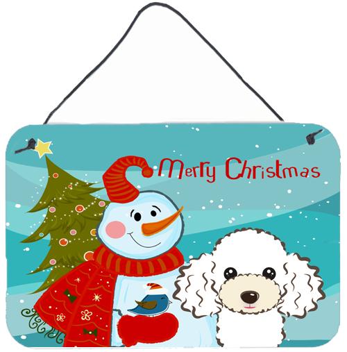 Snowman with White Poodle Wall or Door Hanging Prints BB1877DS812 by Caroline&#39;s Treasures