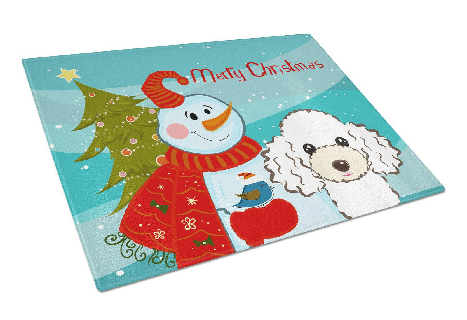 Snowman with White Poodle Glass Cutting Board Large BB1877LCB by Caroline's Treasures