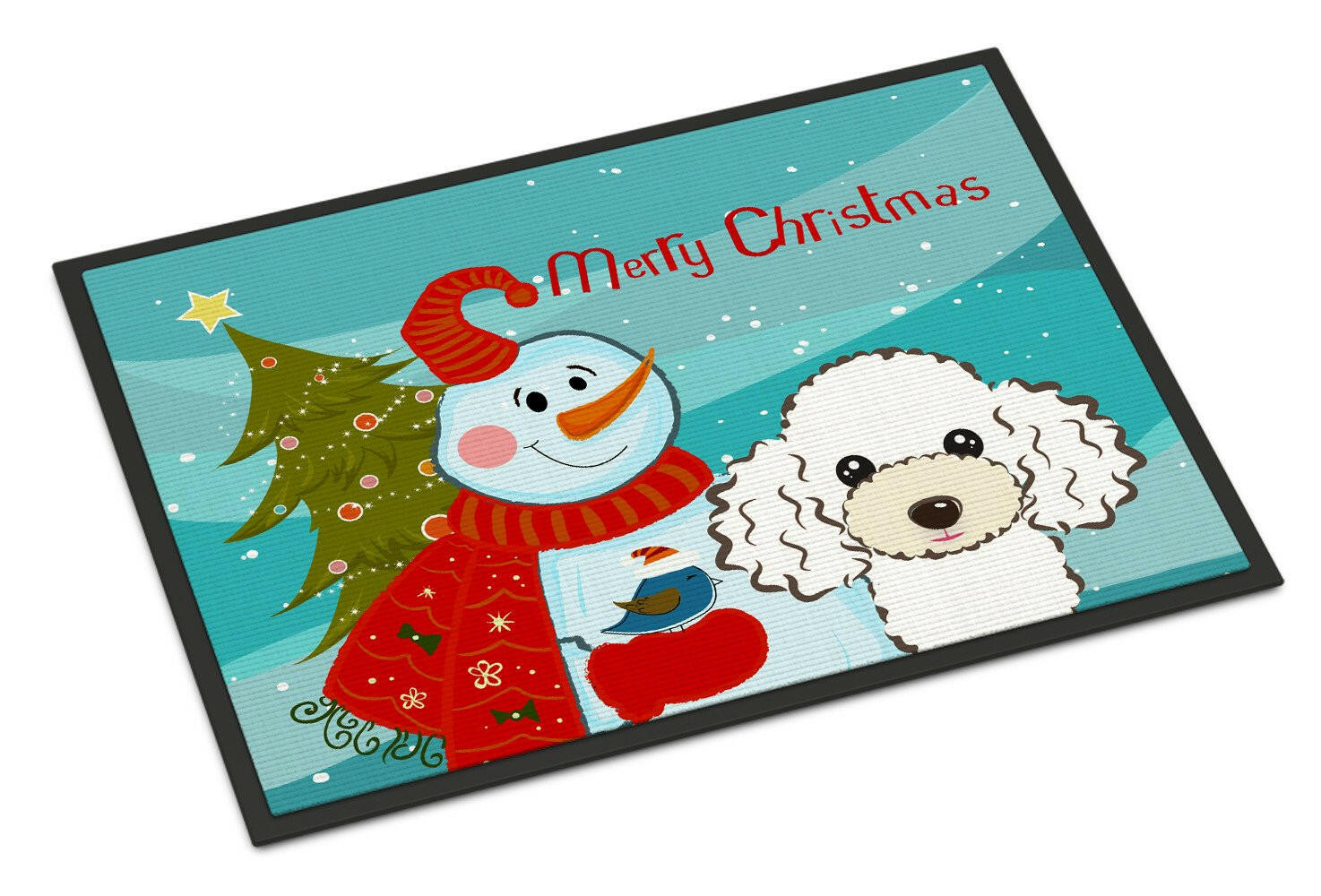 Snowman with White Poodle Indoor or Outdoor Mat 18x27 BB1877MAT - the-store.com