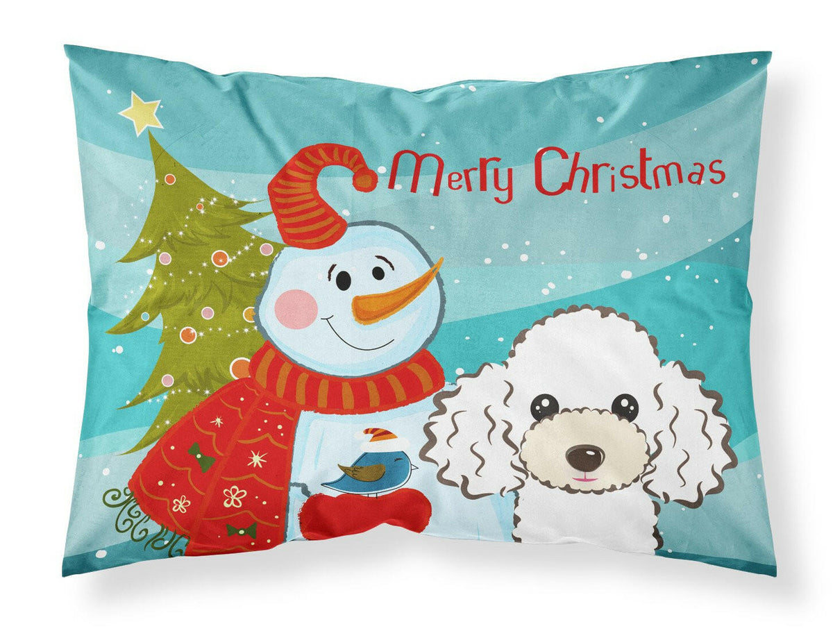Snowman with White Poodle Fabric Standard Pillowcase BB1877PILLOWCASE by Caroline&#39;s Treasures