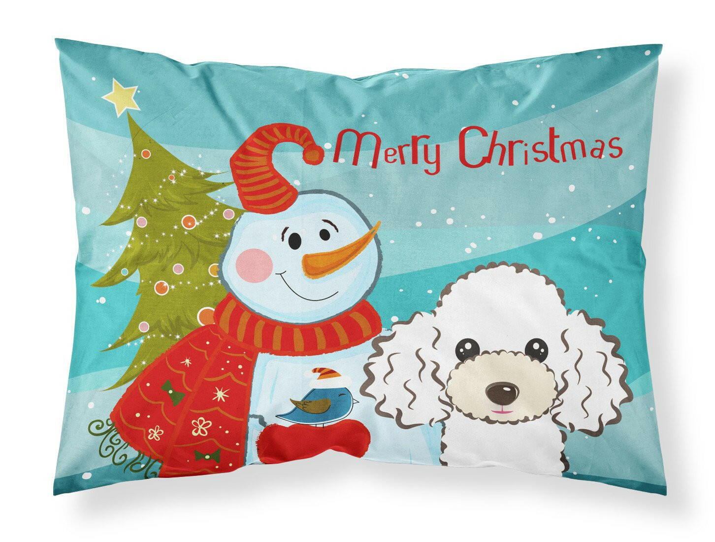 Snowman with White Poodle Fabric Standard Pillowcase BB1877PILLOWCASE by Caroline's Treasures