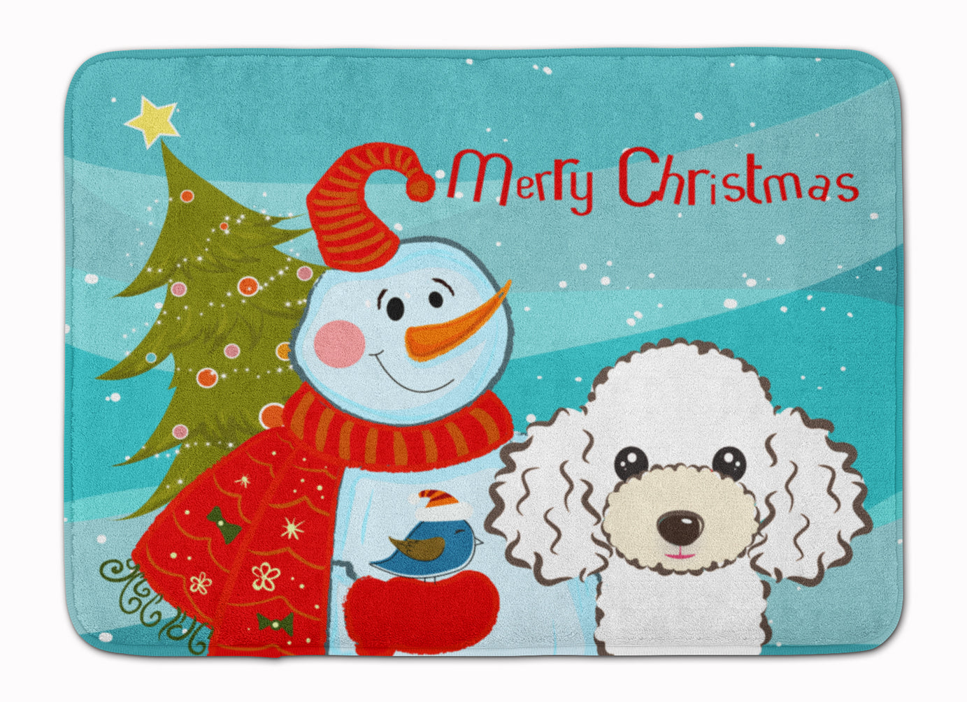 Snowman with White Poodle Machine Washable Memory Foam Mat BB1877RUG - the-store.com