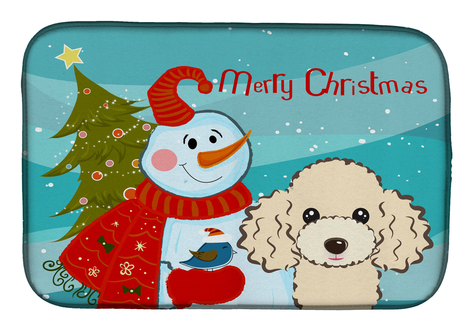Snowman with Buff Poodle Dish Drying Mat BB1878DDM