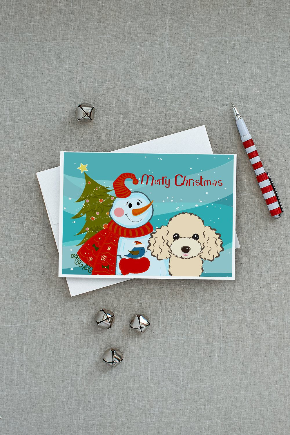 Snowman with Buff Poodle Greeting Cards and Envelopes Pack of 8 - the-store.com