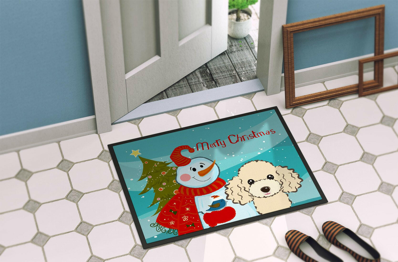 Snowman with Buff Poodle Indoor or Outdoor Mat 24x36 BB1878JMAT - the-store.com