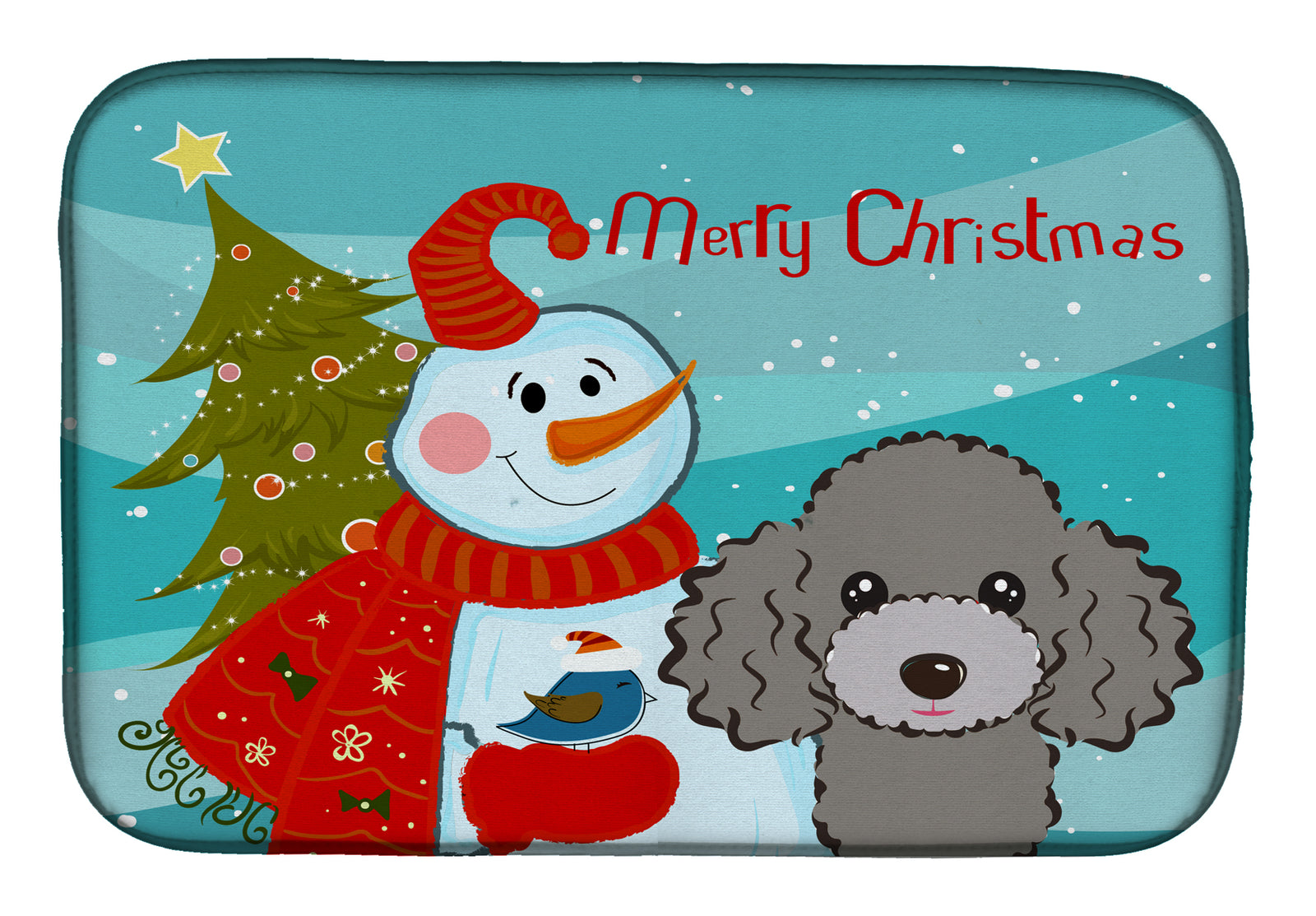 Snowman with Silver Gray Poodle Dish Drying Mat BB1879DDM