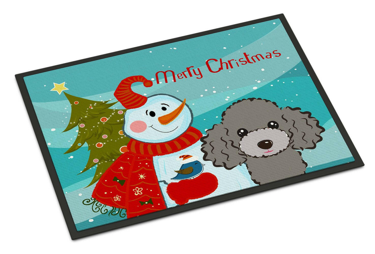 Snowman with Silver Gray Poodle Indoor or Outdoor Mat 18x27 BB1879MAT - the-store.com