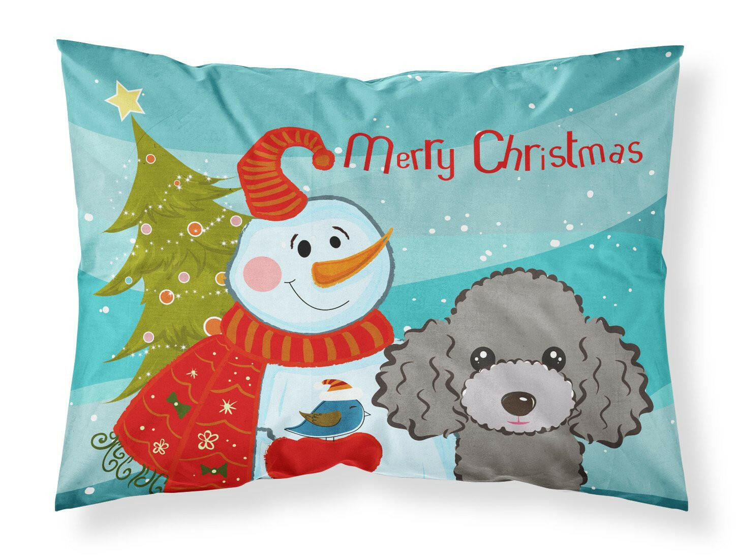 Snowman with Silver Gray Poodle Fabric Standard Pillowcase BB1879PILLOWCASE by Caroline's Treasures