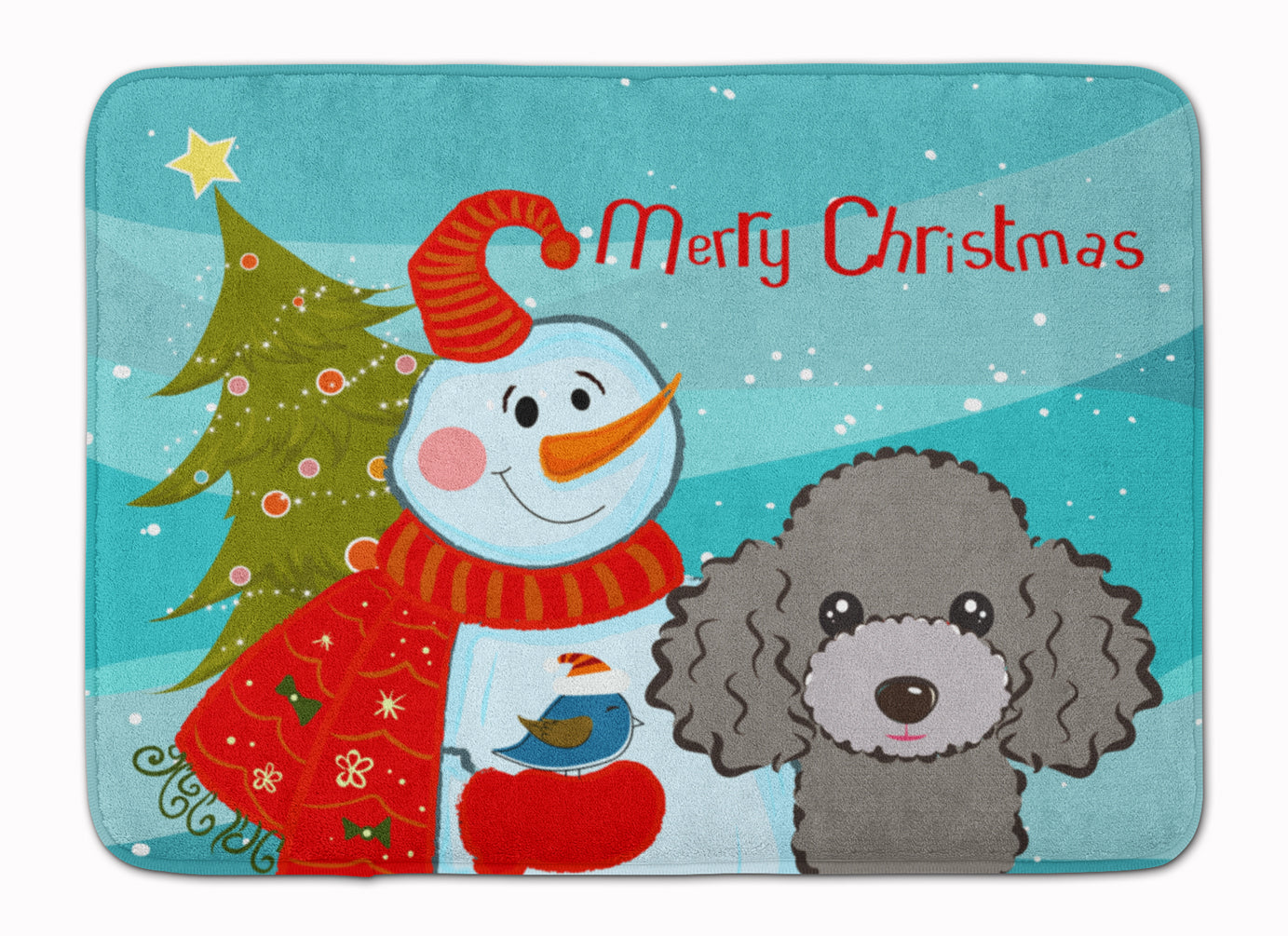 Snowman with Silver Gray Poodle Machine Washable Memory Foam Mat BB1879RUG - the-store.com