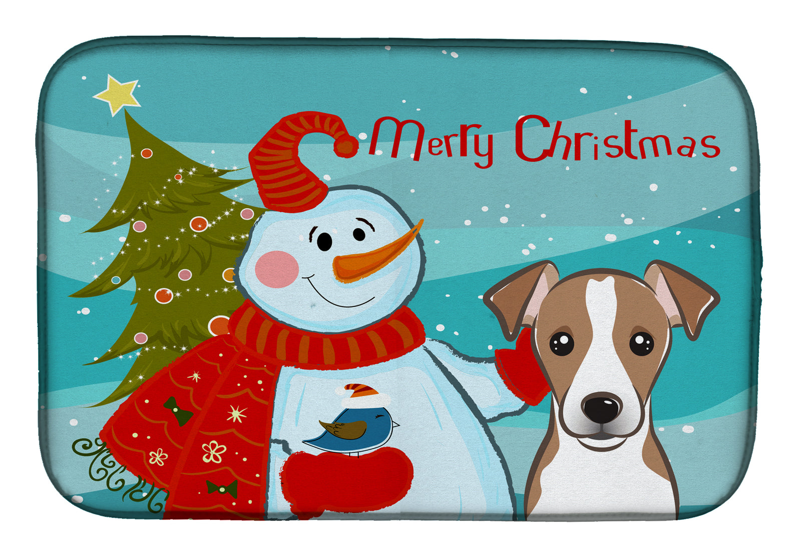Snowman with Jack Russell Terrier Dish Drying Mat BB1880DDM