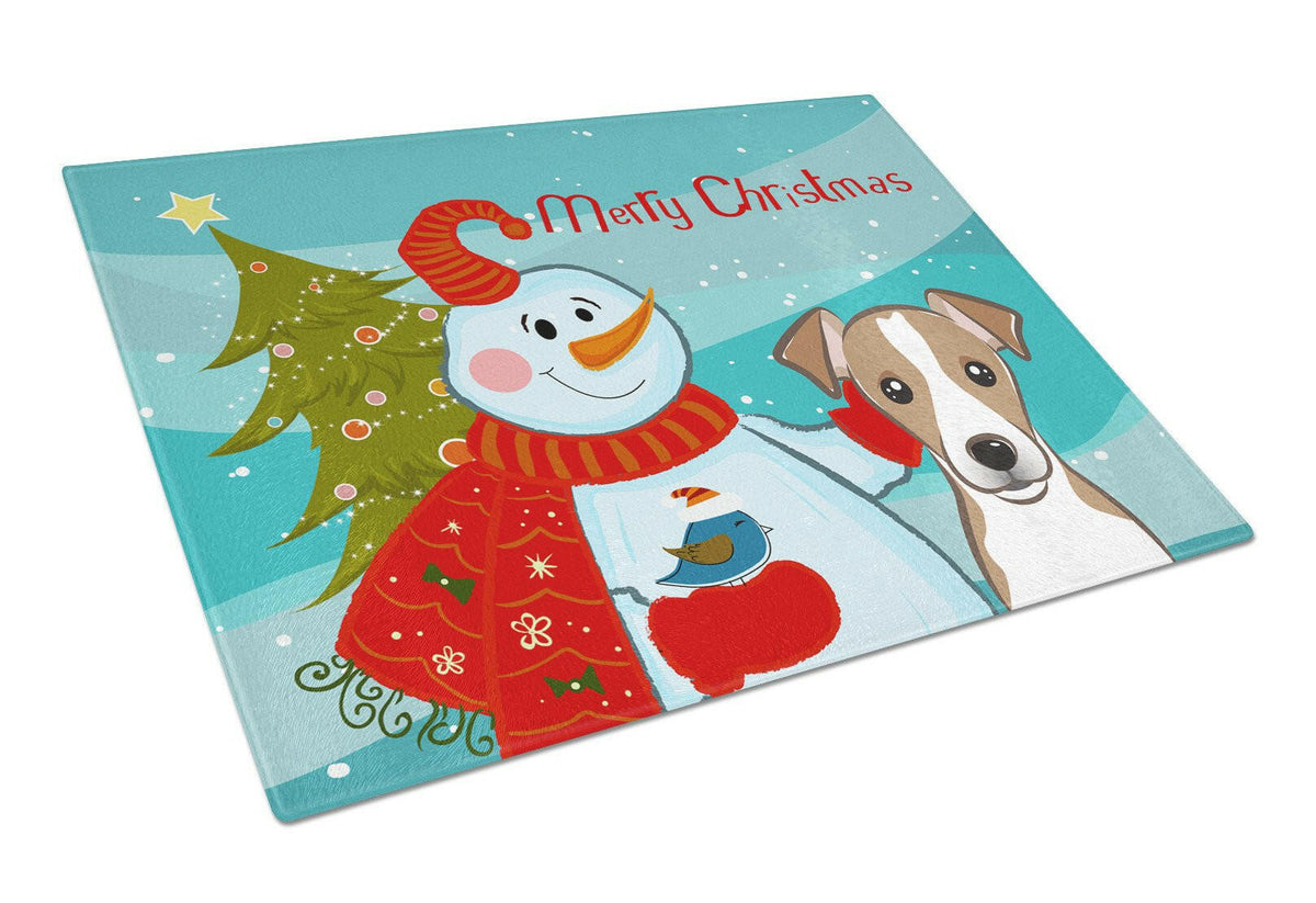 Snowman with Jack Russell Terrier Glass Cutting Board Large BB1880LCB by Caroline&#39;s Treasures