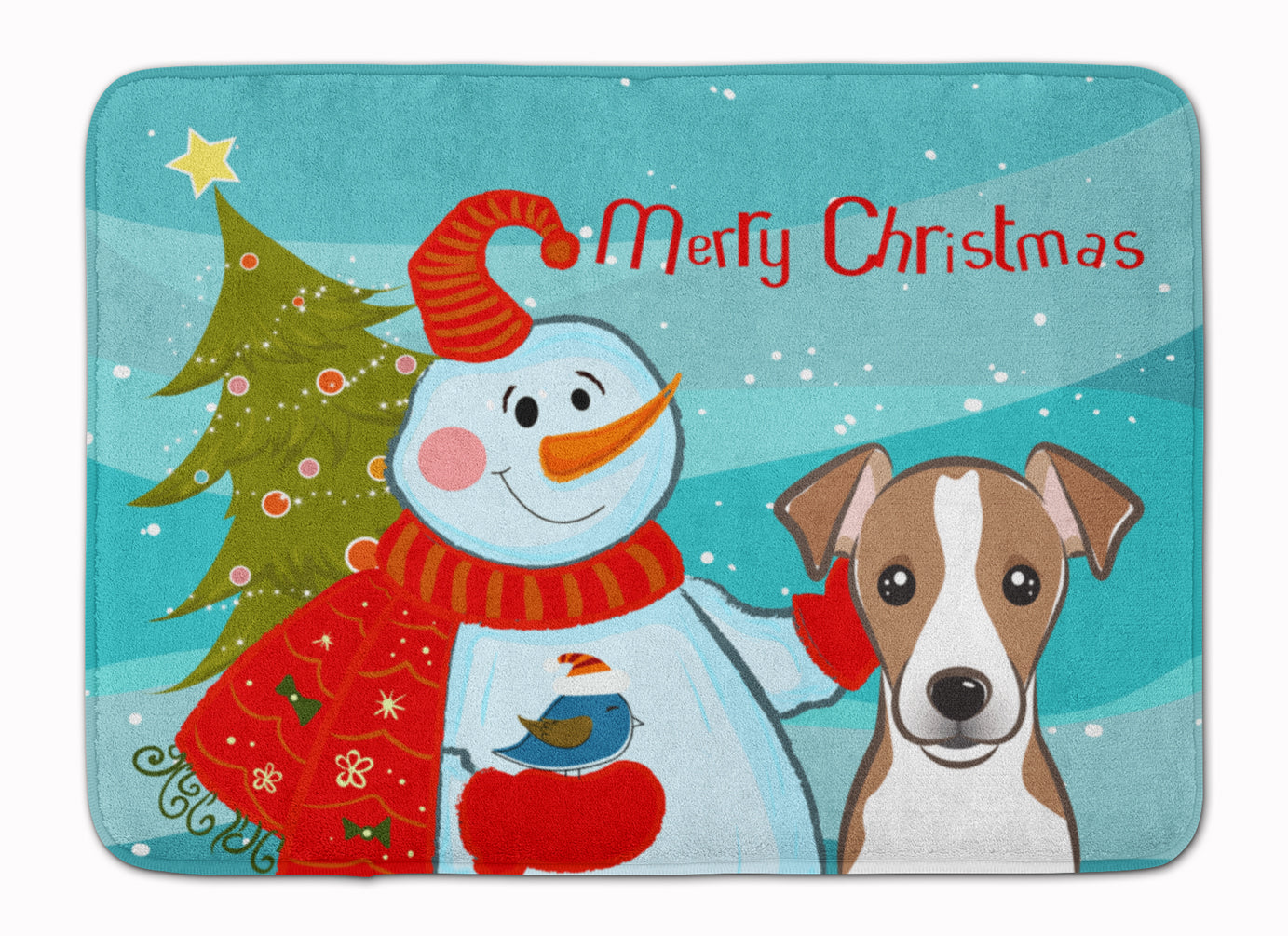 Snowman with Jack Russell Terrier Machine Washable Memory Foam Mat BB1880RUG - the-store.com