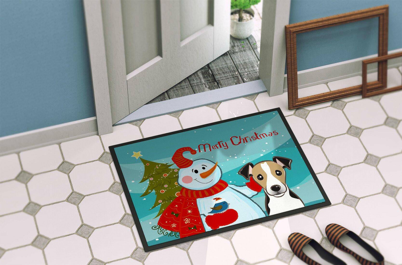 Snowman with Jack Russell Terrier Indoor or Outdoor Mat 24x36 BB1881JMAT - the-store.com
