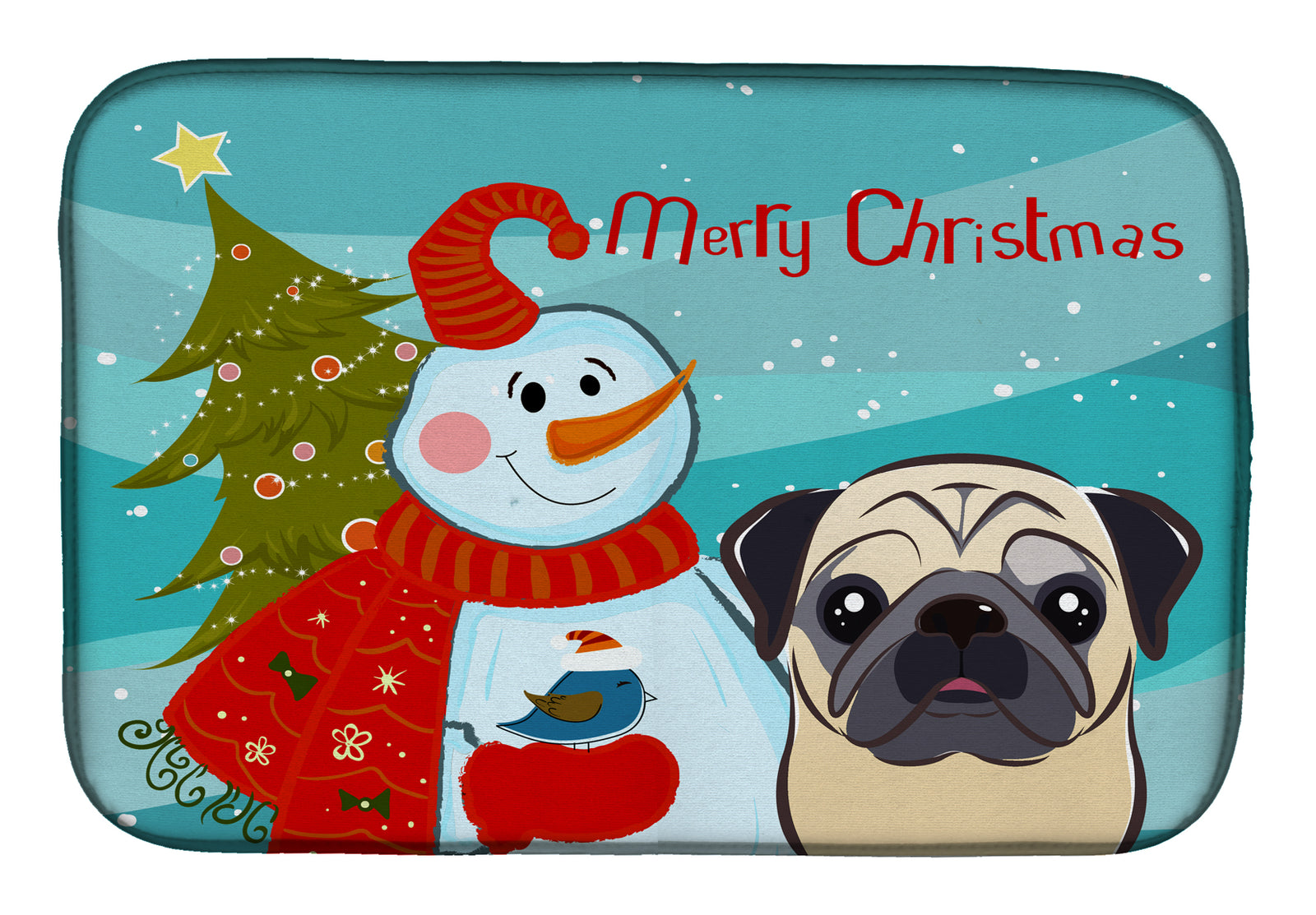 Snowman with Fawn Pug Dish Drying Mat BB1882DDM  the-store.com.