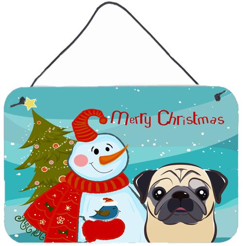 Snowman with Fawn Pug Wall or Door Hanging Prints BB1882DS812 by Caroline&#39;s Treasures