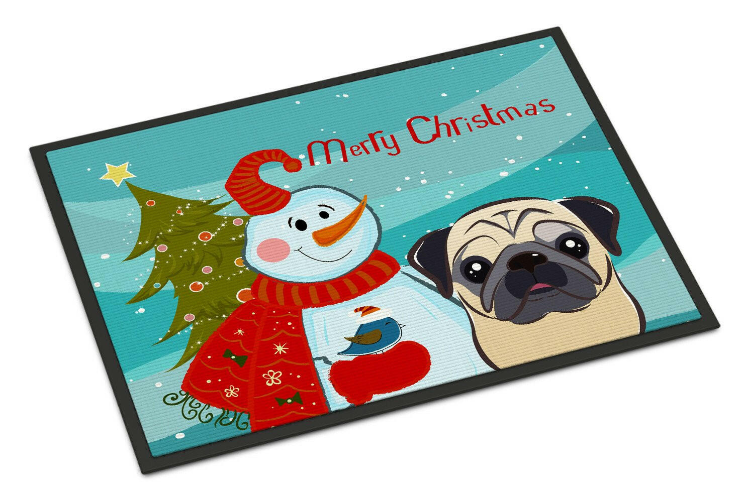 Snowman with Fawn Pug Indoor or Outdoor Mat 24x36 BB1882JMAT - the-store.com