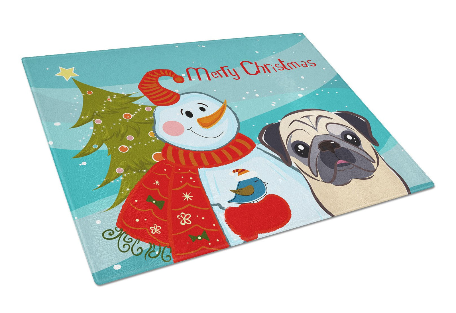 Snowman with Fawn Pug Glass Cutting Board Large BB1882LCB by Caroline's Treasures