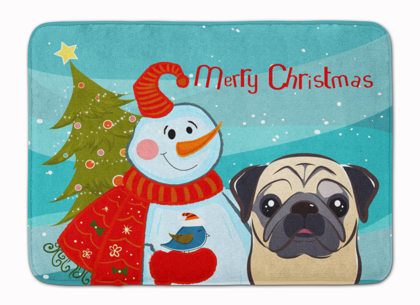 Snowman with Fawn Pug Machine Washable Memory Foam Mat BB1882RUG - the-store.com