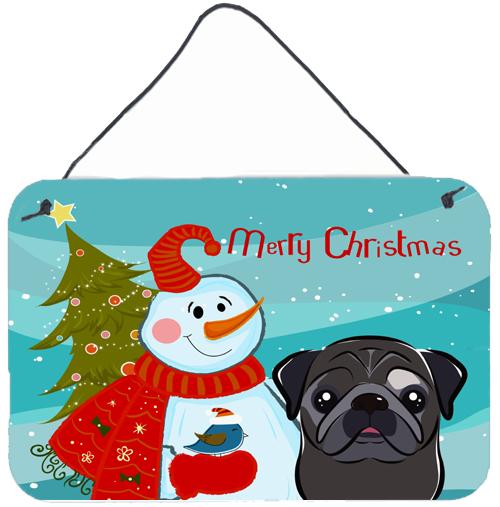 Snowman with Black Pug Wall or Door Hanging Prints BB1883DS812 by Caroline&#39;s Treasures