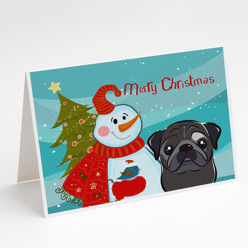 Buy this Snowman with Black Pug Greeting Cards and Envelopes Pack of 8