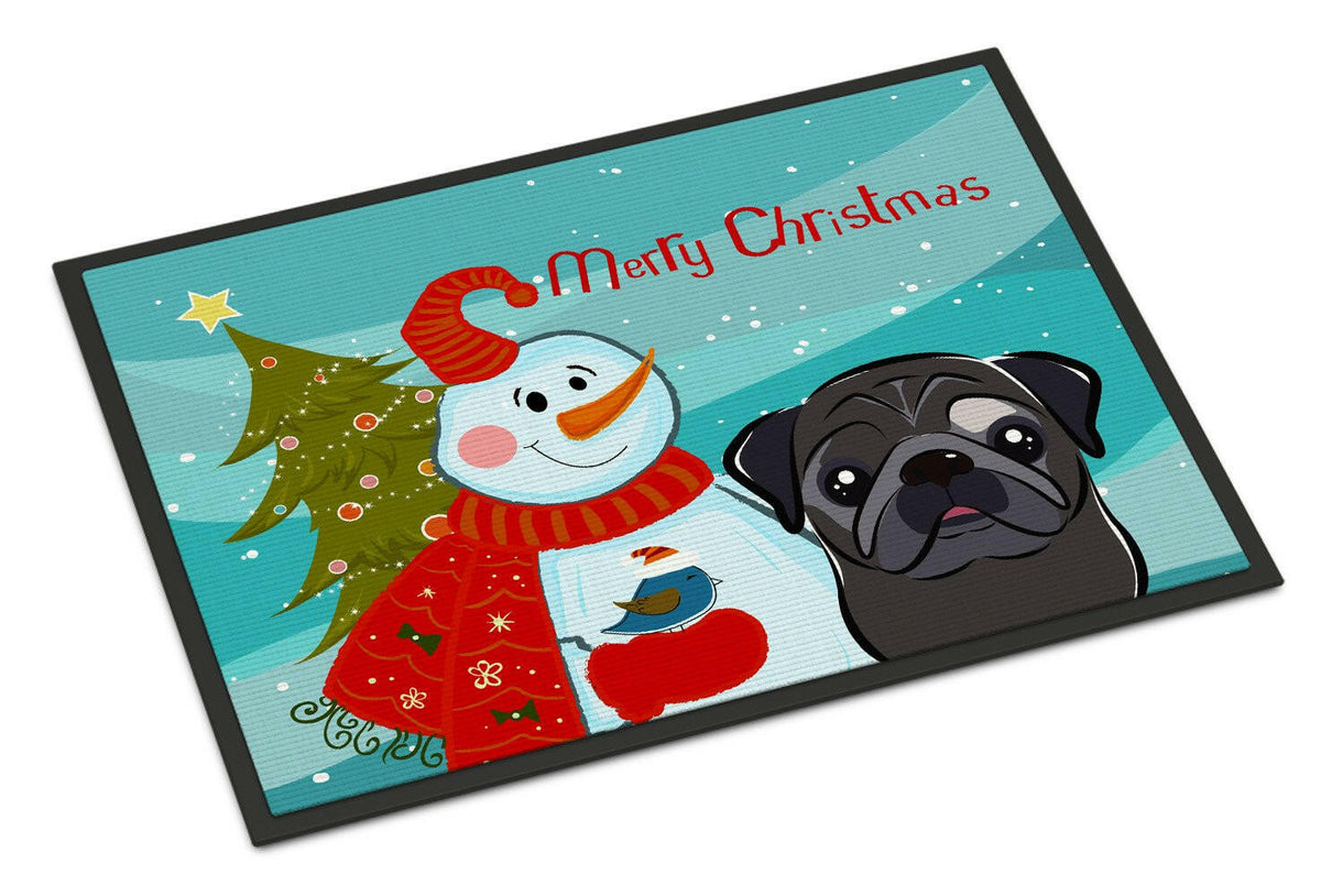 Snowman with Black Pug Indoor or Outdoor Mat 18x27 BB1883MAT - the-store.com