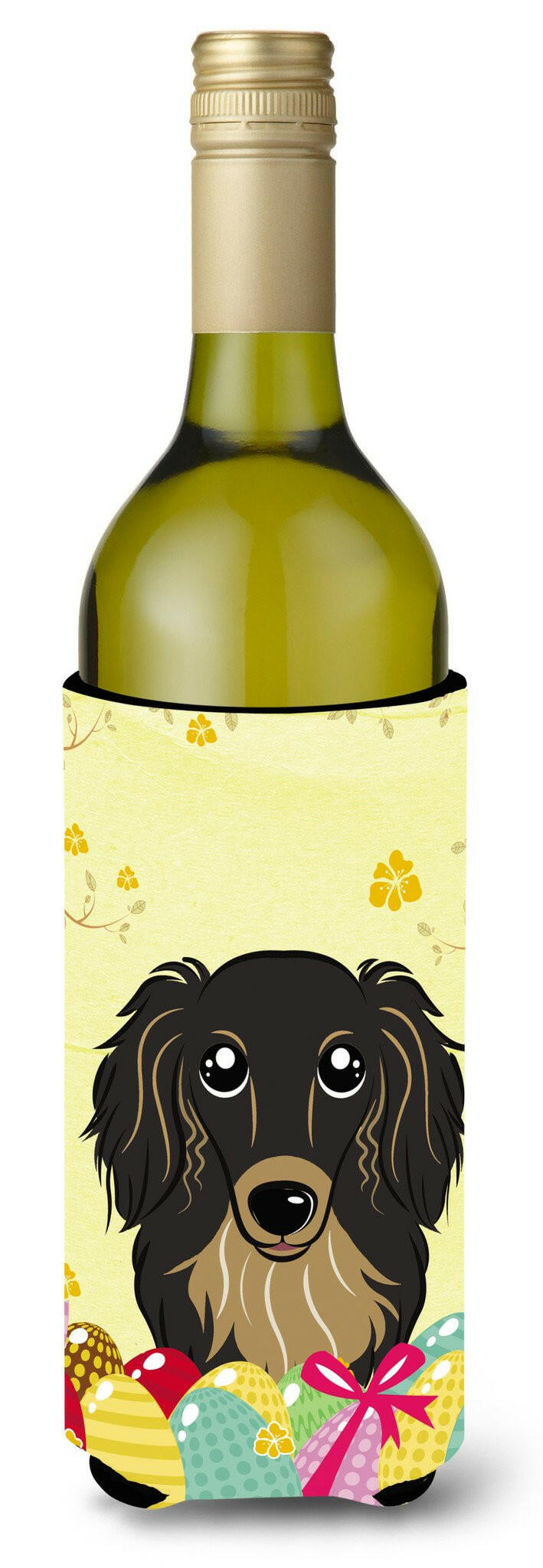 Longhair Black and Tan Dachshund Easter Egg Hunt Wine Bottle Beverage Insulator Hugger BB1895LITERK by Caroline&#39;s Treasures