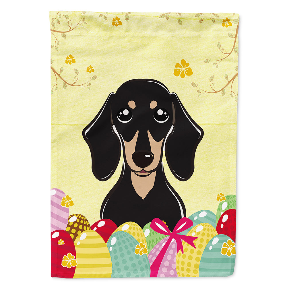 Smooth Black and Tan Dachshund Easter Egg Hunt Flag Canvas House Size BB1897CHF  the-store.com.