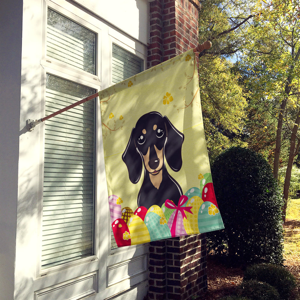 Smooth Black and Tan Dachshund Easter Egg Hunt Flag Canvas House Size BB1897CHF