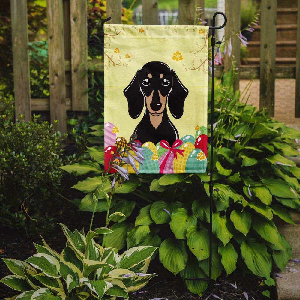 Smooth Black and Tan Dachshund Easter Egg Hunt Flag Garden Size BB1897GF  the-store.com.