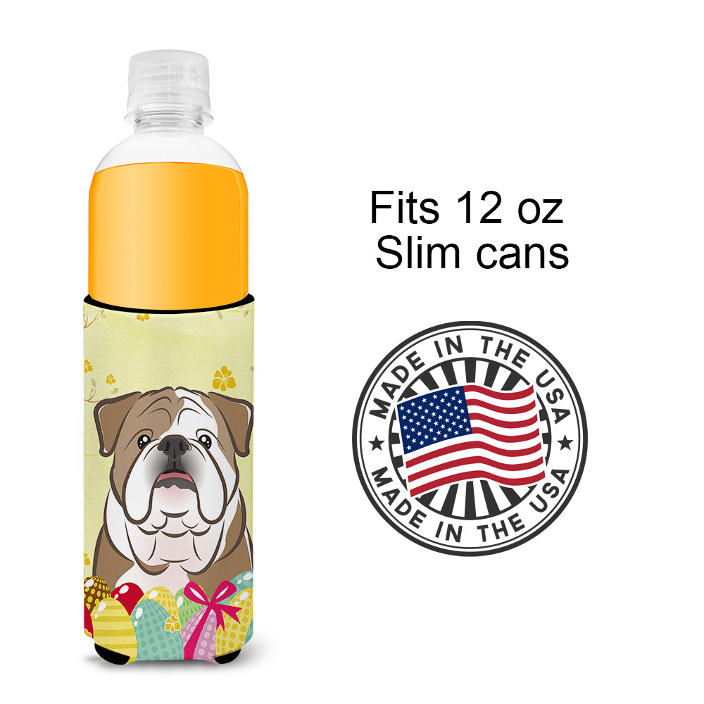 English Bulldog  Easter Egg Hunt  Ultra Beverage Insulator for slim cans BB1901MUK